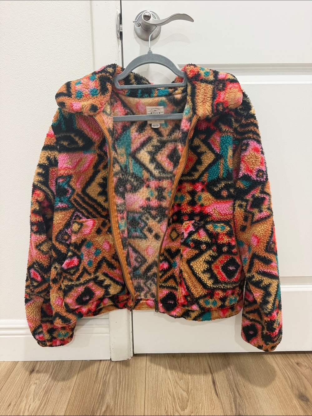 Billabong Multicolor Sherpa Jacket - Tan, Pink, Teal, Black